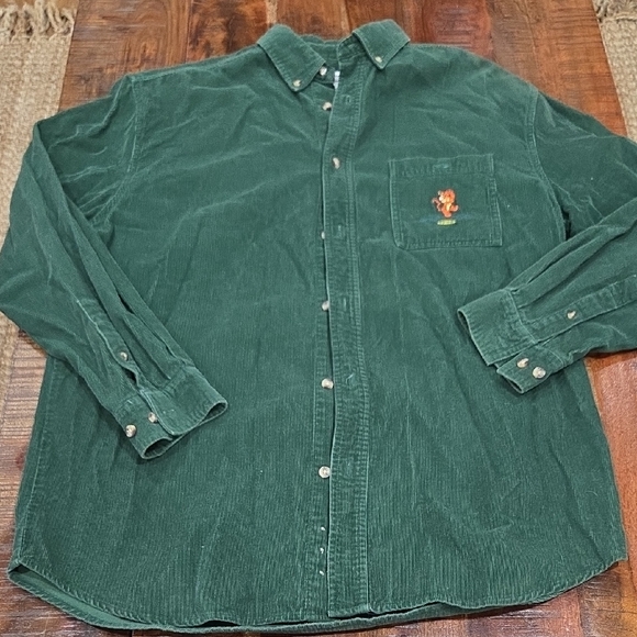 Vintage Disney Tigger Green Corduroy Button-Up Shirt - Picture 1 of 6